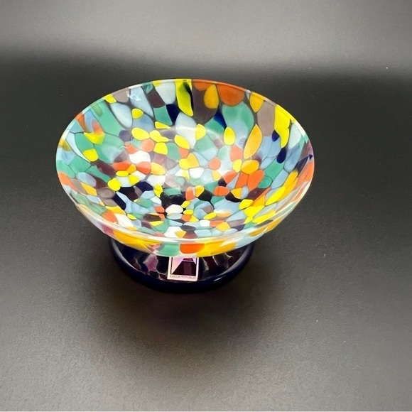 Opus Crystal Czech Republic Confetti designed small bowl with a cobalt stand - Picture 4 of 8